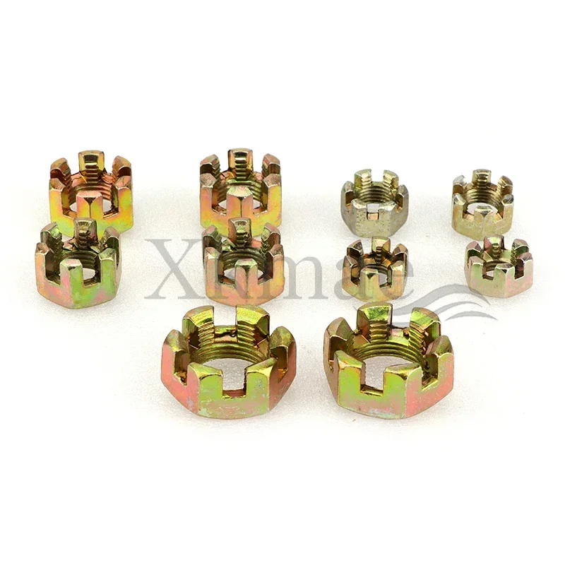 

2 pcs/lot Connecting Rod Wheel Axle Hub Slotted Castle Nut Groove Hexagon Nut M10/M12/M14/M16/M20