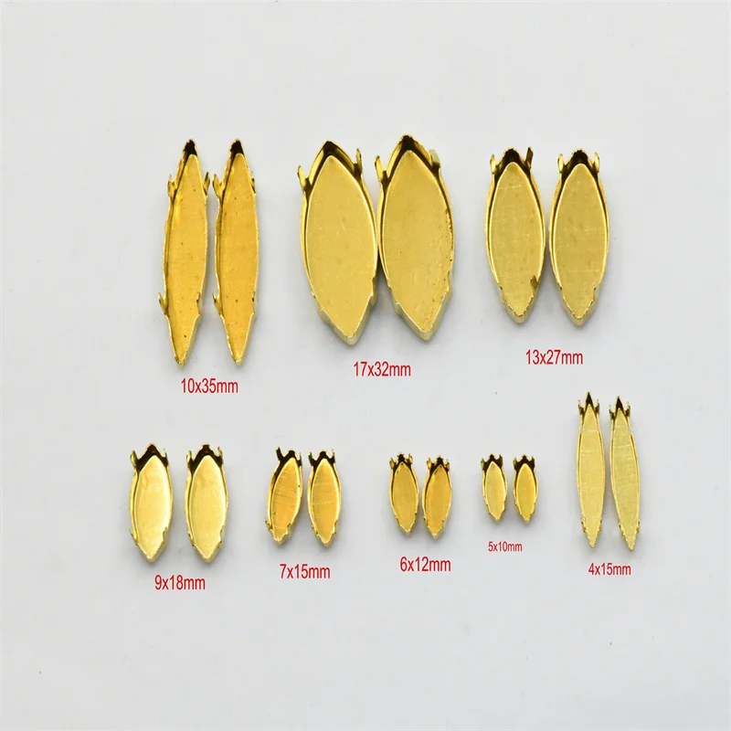 Brass setting NO Holes empty Strong Claw Setting No electroplating for Jewels Soldering  Teardrop oval navett round