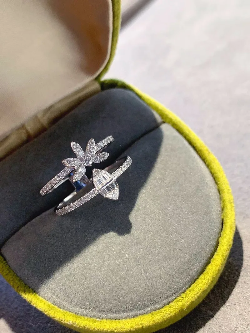 New Fashion Double Layer Opening Ring 925 Stamp Super Flash Micro Inlaid Zircon Ring Sweet Wedding Birthday Party Gift