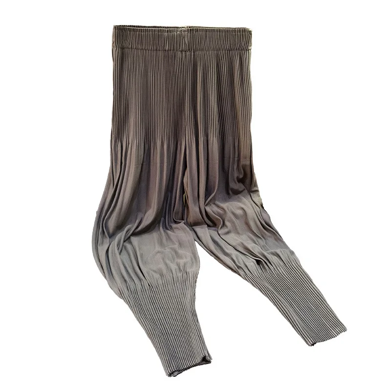 Miyake Pleats Simple Solid Color Pleated Pants Women's Casual Loose Casual Peplum Fashion Pleats Harlequin Pants Lantern Pants