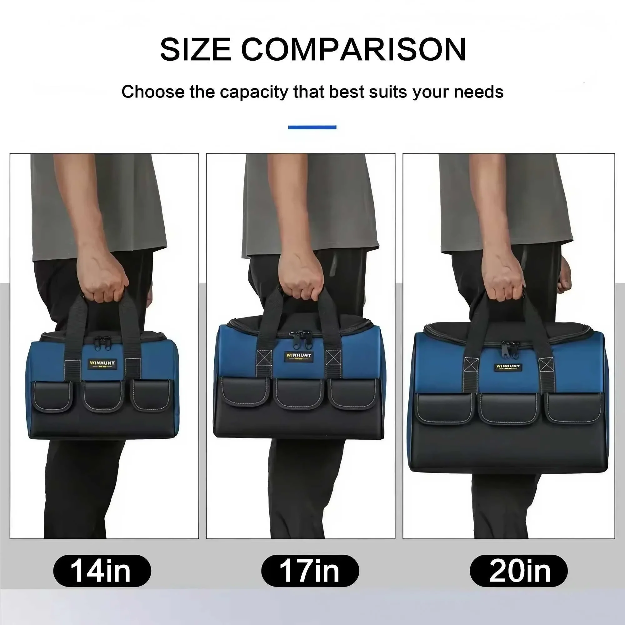 Bolsa de herramientas resistente de gran capacidad con organizador multicompartimentos, parte inferior reforzada para herramientas de construcción y taller