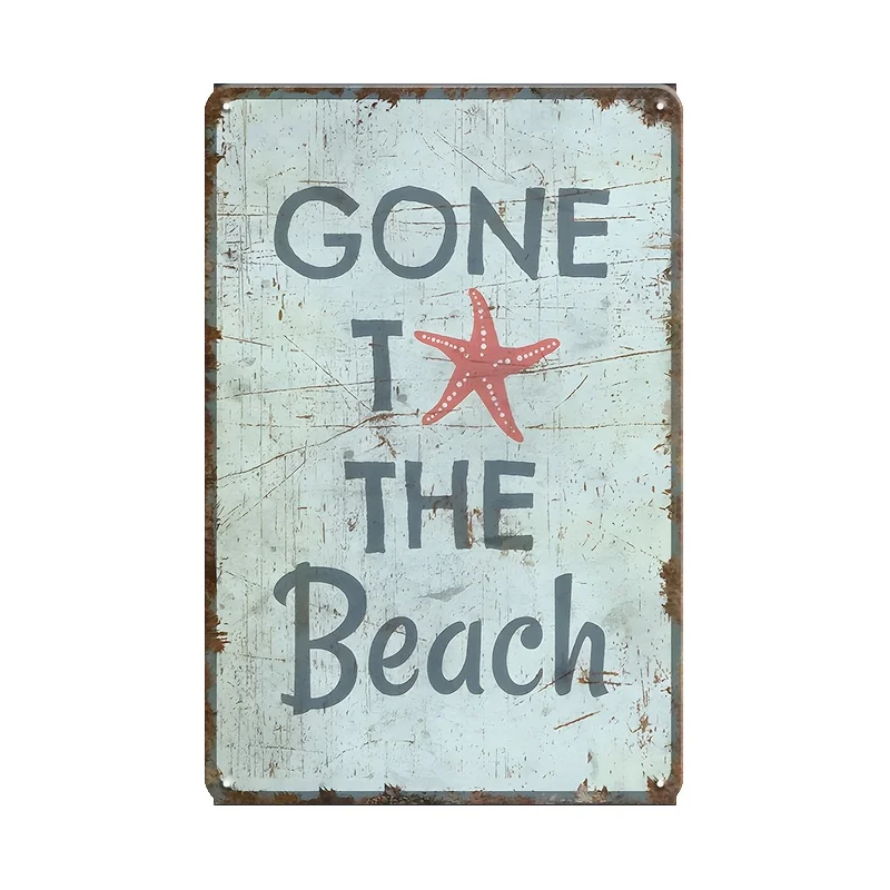 [JIT]Decorative Sign& Plaque 5pcs Retro Seaside Vibe Metal Signs, 20.32x30.48cm, Simple Hanging, Ideal Gifts, for Beachy Yard& O