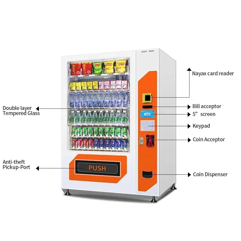 Big Capacity Snacks and Drinks Vending Machine With Refrigerator Manufacture QR Code Coin Changer M-pesa