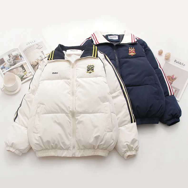 New 2025 Autumn Padded Jacket, Women Lapel Embroidery, Mori Girl Preppy Style OL Commute Warm Loose Outerwear, Winter C5N160CC