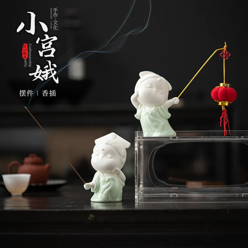 

Cute Little Palace Maid Incense Burner Ornament New Chinese Style Ceramic Tang Dynasty Female Living Room Home