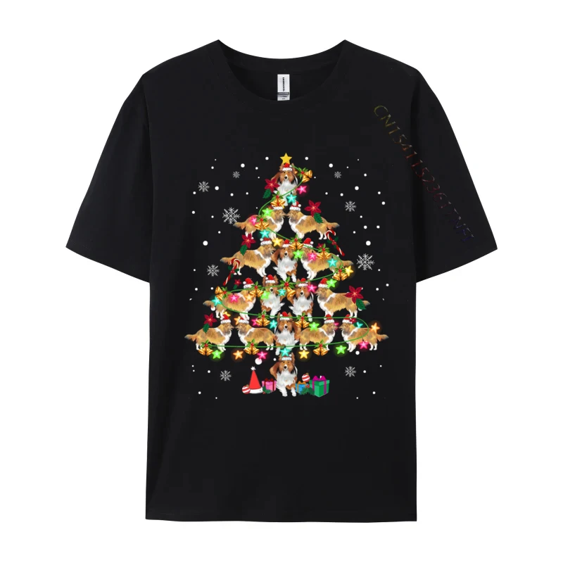 

Shetland Sheepdog Christmas Tree Funny Sheltie Christmas T Shirt Man's Printing Tops Novelty T-Shirt Pure Cotton Tee Shirt