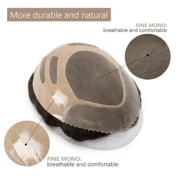 Men Wig Bond Mono & Pu Front And NPU Back Breathable For Male Hair Prosthesis 100% Natural Human Hair ToupeeMen Exhuast Systems