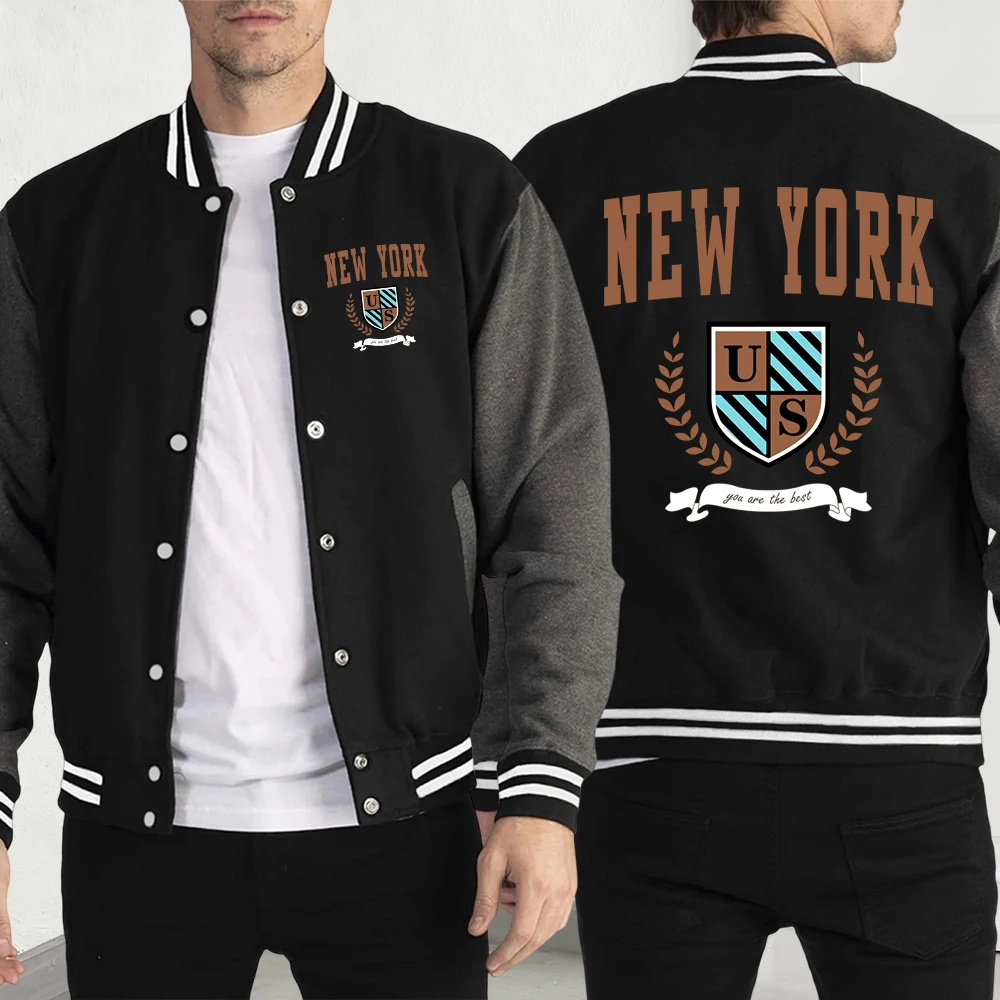

New York Usa Print Men Baseball Jersey Creativity Hip Hop Streetwear Fashion Personality Jacket Casual Loose Unisex Clothes