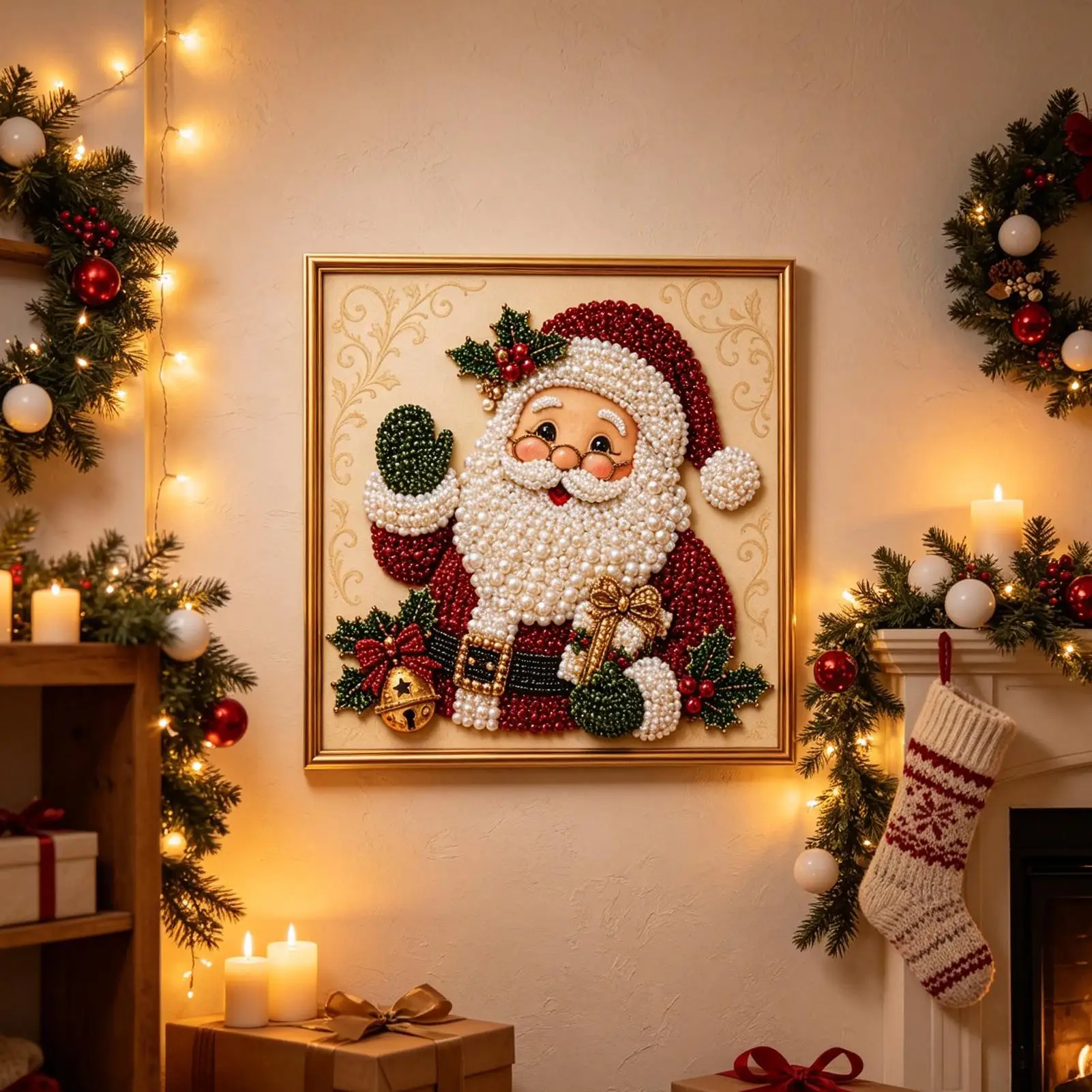 Santa Claus Pearl Diamond Painting Art Kit DIY Hand Painting Christmas Decorative Picture of Festive Atmosphere Gifts