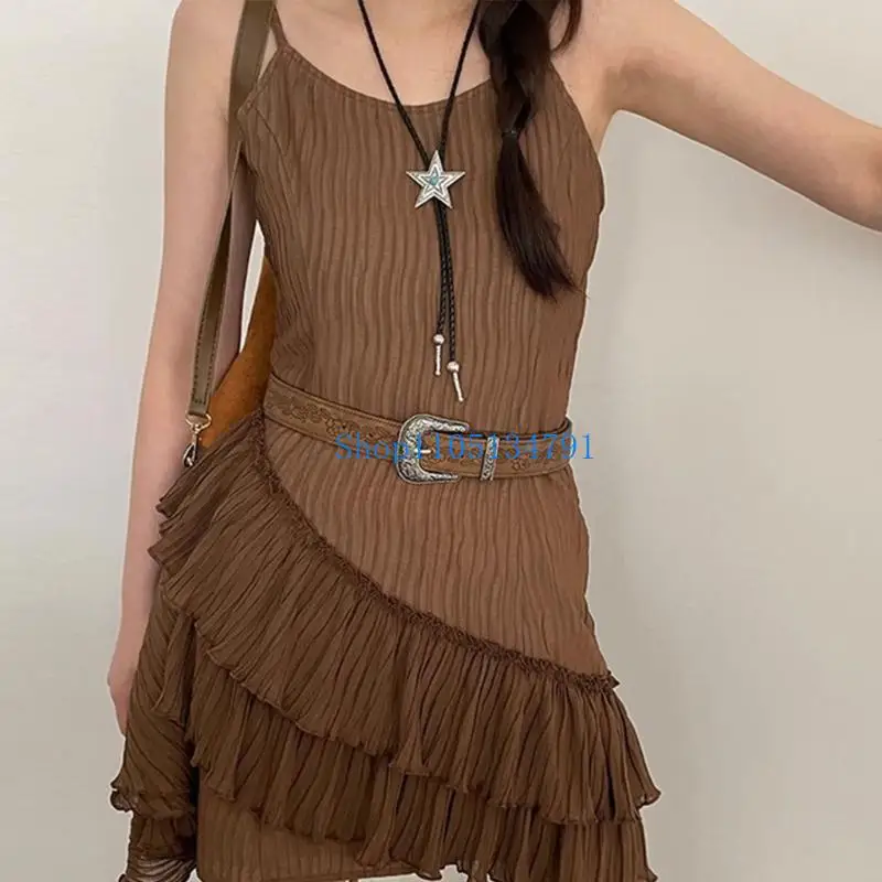 

98km Vintage Brown Adult Waist Belt with Relief Floral Buckle Embossed Pattern Waist Belt for Men PU Wear-Resistant Belt