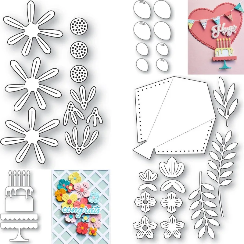 Brilliant Birthday Cake Scalloped Daisy Cutting Dies Scrapbook Diary Decoration Stencil Embossing Template DIY Greeting Card
