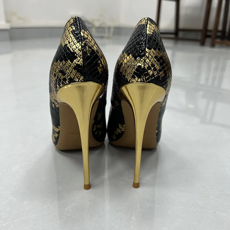 2025  European and American Style Women Shoes 8cm-10cm 12cm Snake Pattern Fashion Pointed Toe Slim Heel with Party Single Shoes