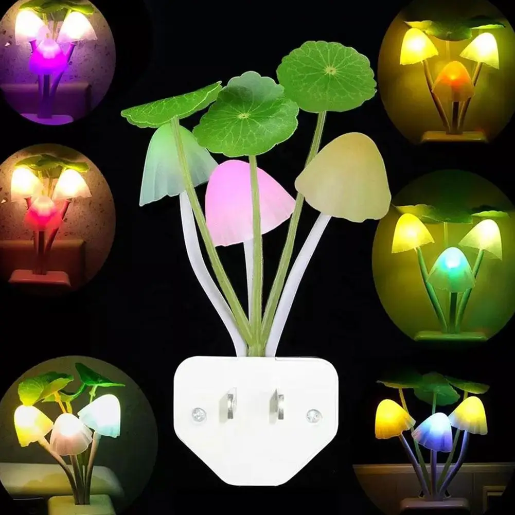 1Pcs Romantic LED Night Light Mushroom Sensor Plug-in Night Decor Light Wall Control Led Home Light Lamp Mushroom Dreamy F0Y9