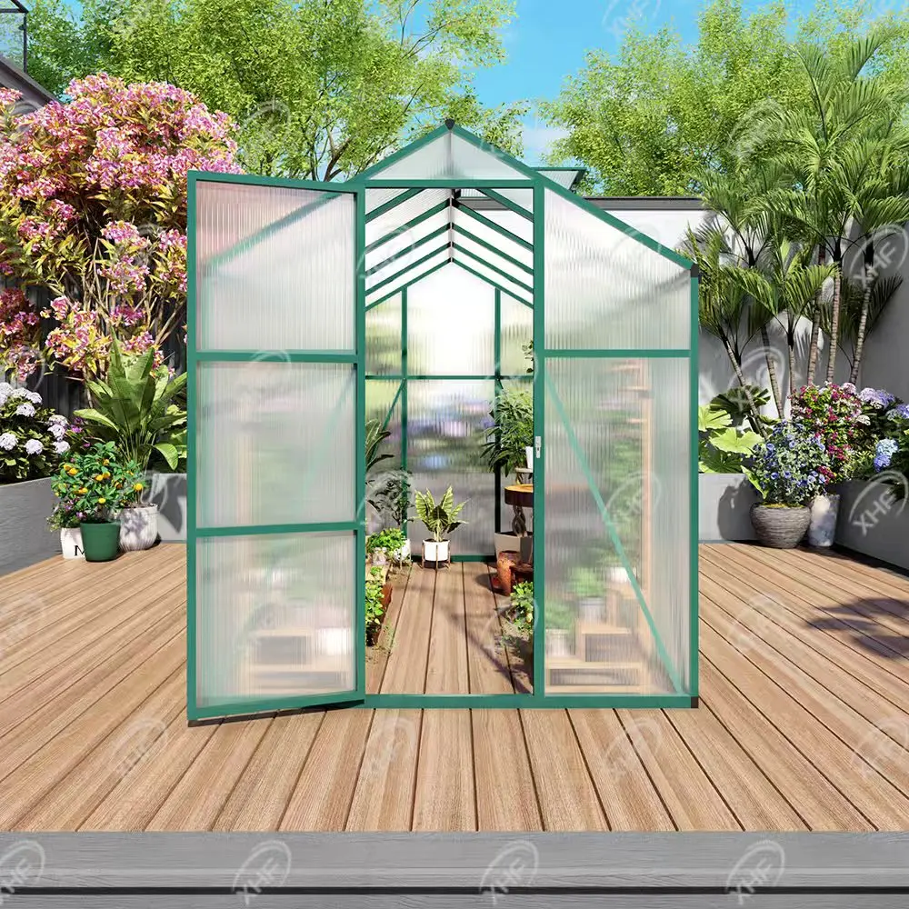 Greenhouse For Outdoors 6x10 FT, Polycarbonate Green House With Roof Vent And Quick Setup Structure, For Garden Backyard