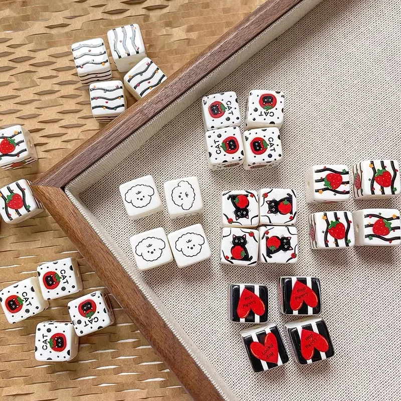 Wholesale 50pcs/lot 14mm cartoon animals pattern print geometry square shape resin beads diy jewelry accessory