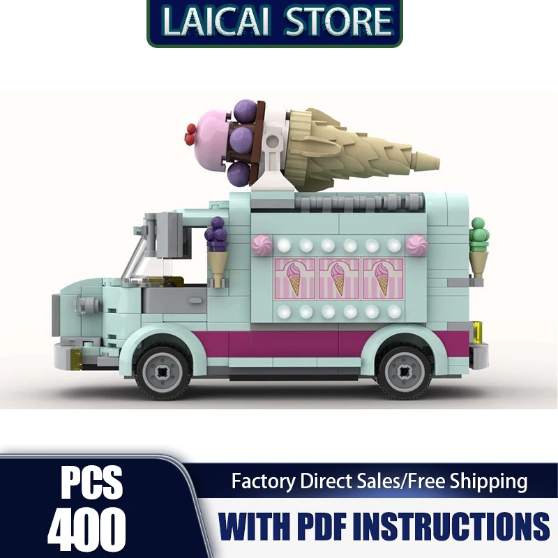 

Модель городского автомобиля Moc, строительные кирпичи, мороженое, фургон, технология, модульный блок, Рождество, сделай сам, городские игрушки, праздничные подарки