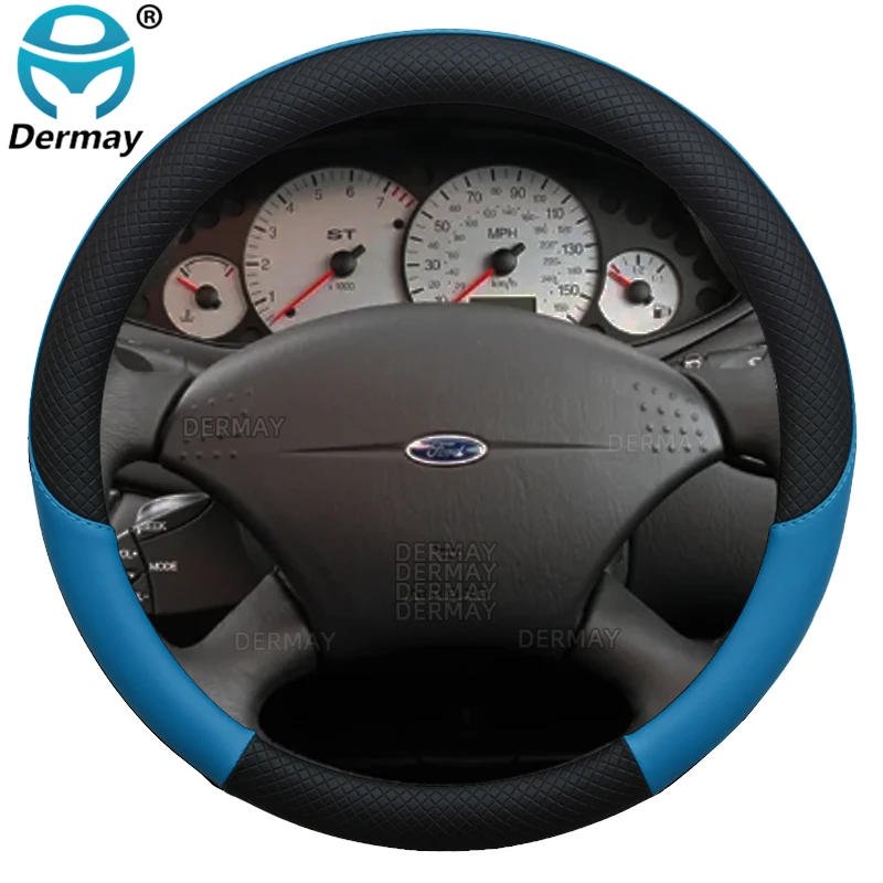 for Ford Focus MK1 100% DERMAY Brand Car Steering Wheel Cover PU Leather Anti-slip High Quality Auto Accessories Fast Shipping