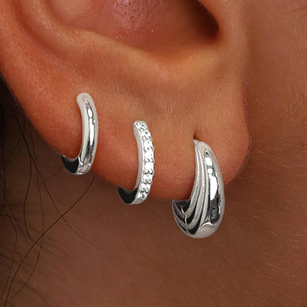 3 Pairs 925 Sterling Silver Earrings Non Tarnish Small Hypoallergenic Huggie Hoops Cartilage Stack Earring Multiple Piercing