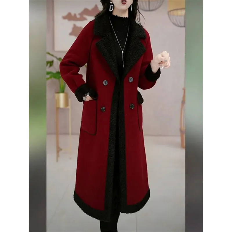 Middle aged Woman Woolen Coat Add Velvet Thickening Wool Overcoat Autumn/Winter 2024 New Female Cotton Coats ﻿