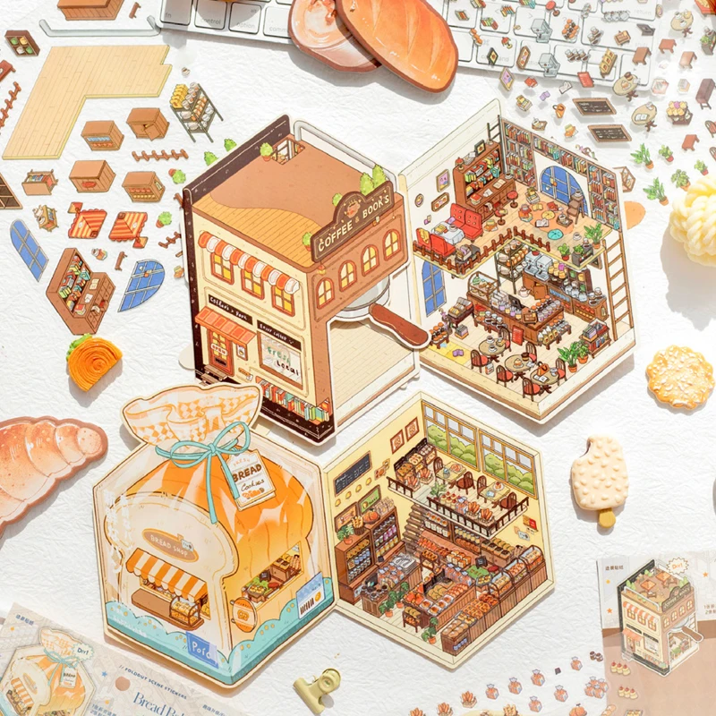 

Mr Paper, 6 листов/пакет, миниатюрный магазин, коллекция сложенных пейзажных наклеек, кавайные наклейки, канцелярские наклейки, эстетические наклейки