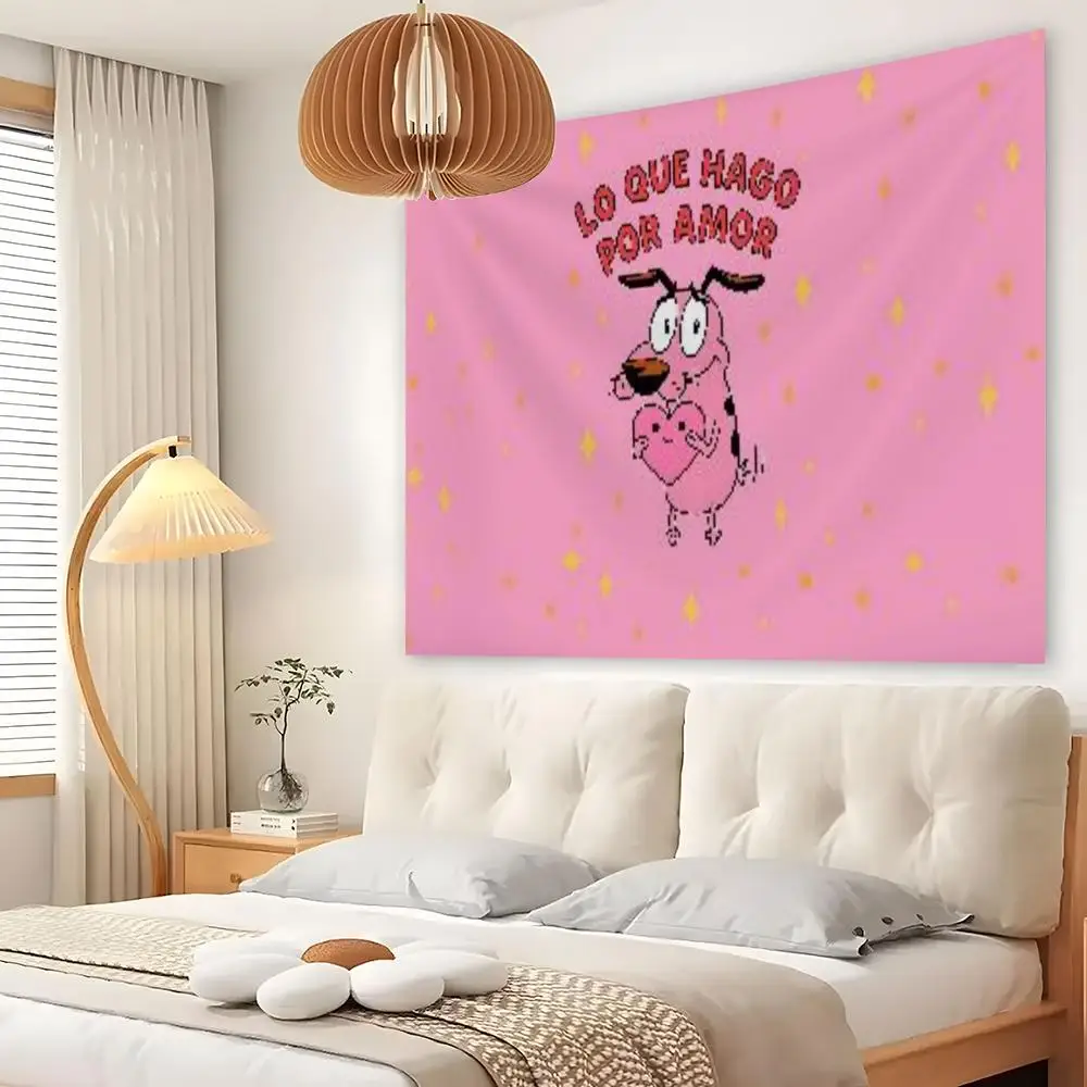 C-Courage The C-Cowardly Dog Tapestry Custom Living Bedroom Party Dormitory Interior Wall Bohemian Decoration Attached Clip