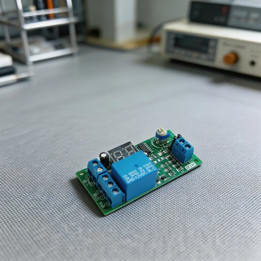 Digital Time Delay Relay 12V DC with Adjustable 1-99 Second or Minute Range and High-Visibility Display for Technical Use