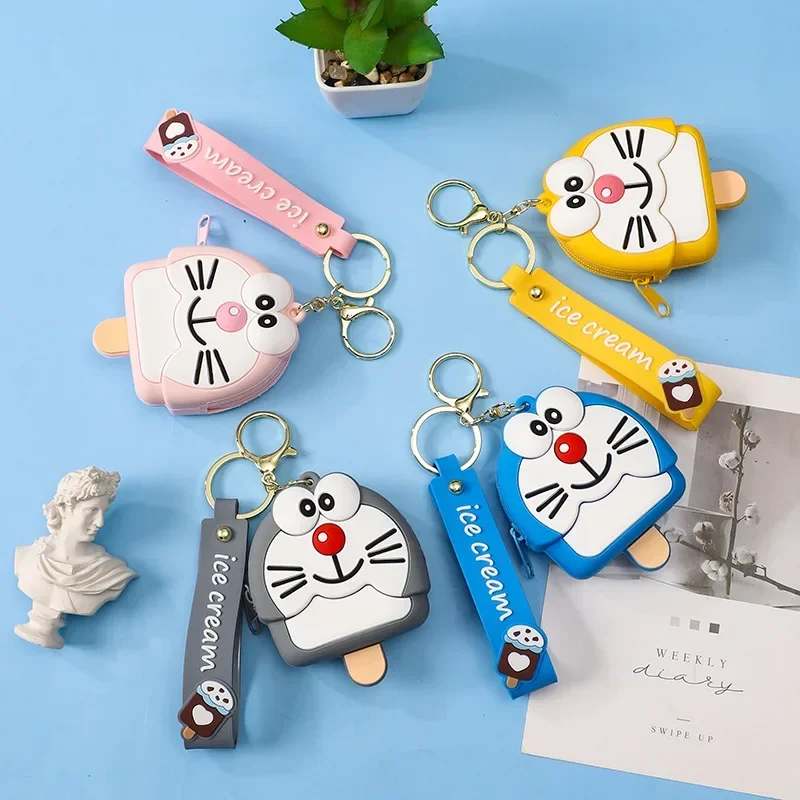 

Creative silicone coin wallet keychain pendant Doraemon cat bag coin storage bag