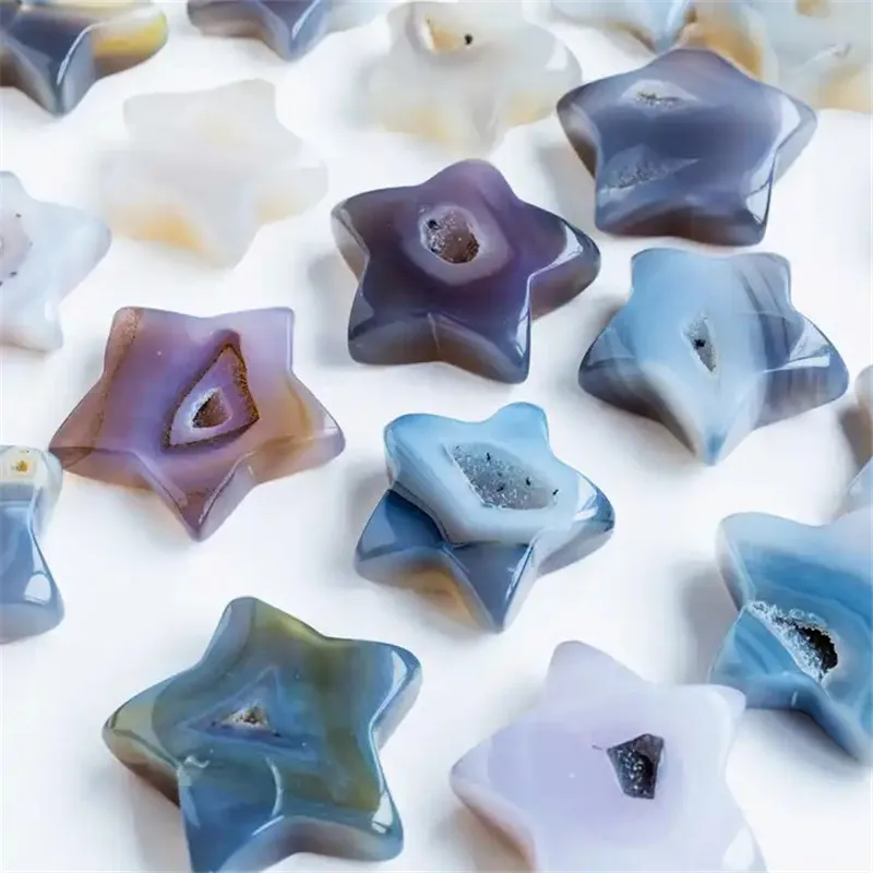 High quality natural crystal druzy agate star folk crafts hand carved reiki stone for home decoration