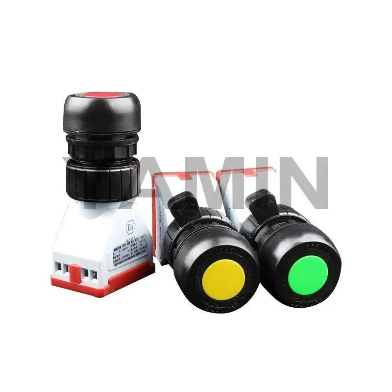 مفتاح زر ضغط مقاوم للانفجار ، 30 مللي متر ، AC220V لحظي/إعادة الضبط ، تحكم مقاوم للماء ، أحمر/أصفر/أخضر لصندوق التوزيع