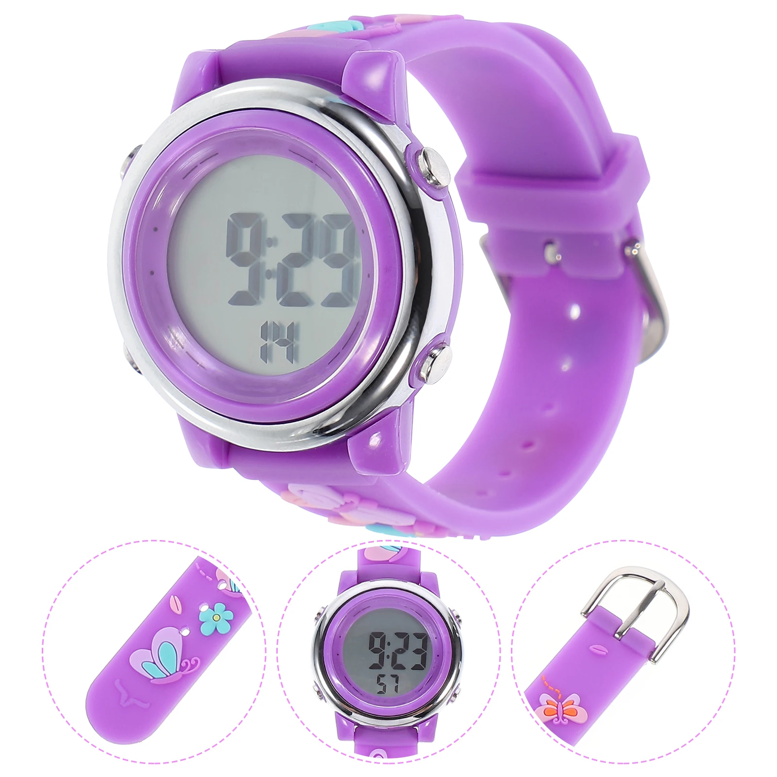 1 pc Waterproof s Watch Purple Led Durable 'S Wristwatch Butterflies Design Outdoor Portable For