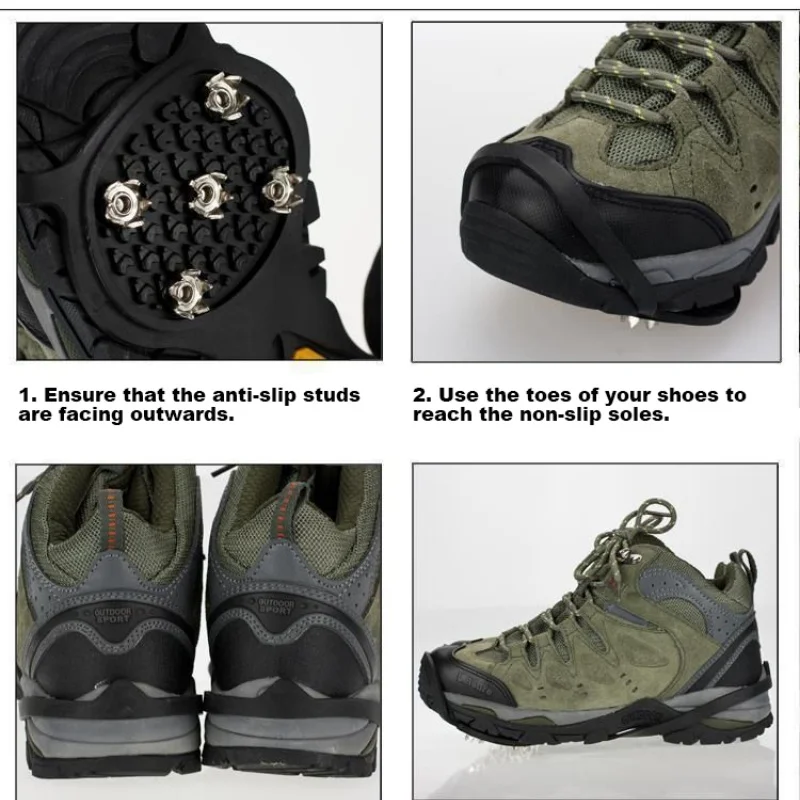 5/8 الأسنان المضادة للانزلاق الجليد القابض الأحذية التمهيد المشي لمسافات طويلة تسلق الجليد حذاء المسامير سلسلة الأشرطة غطاء عدم الانزلاق الأحذية في الهواء الطلق كوف #6