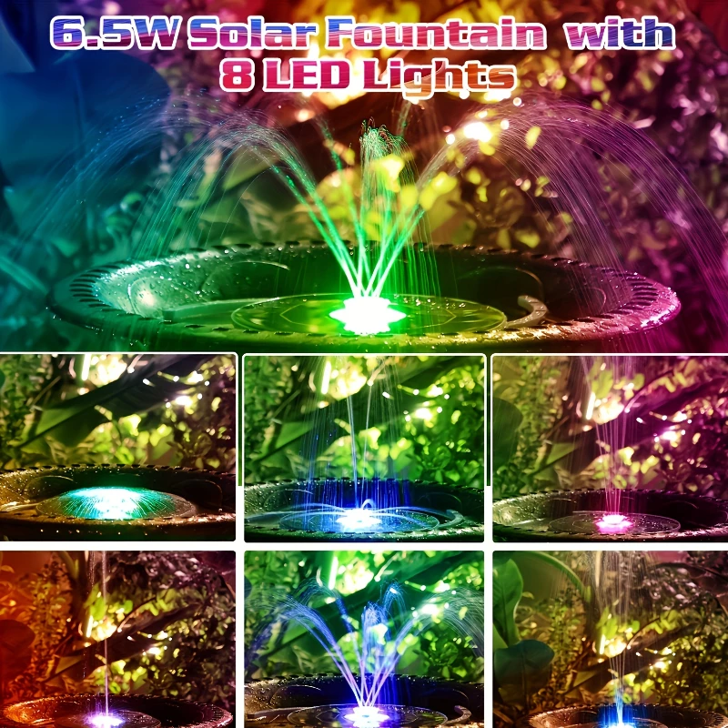 5.5W LED Solar Fountain Pump with Lights, for Bird Bath/Pool DIY Solar Water Fountain with Battery for Outdoor Garden Decoration