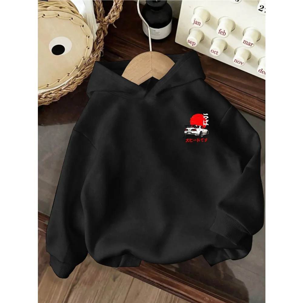 Japanese Sports Car Japanese Print Children's Casual and Comfortable Hooded Sweater Cool Style Children's Long-sleeved Pullover