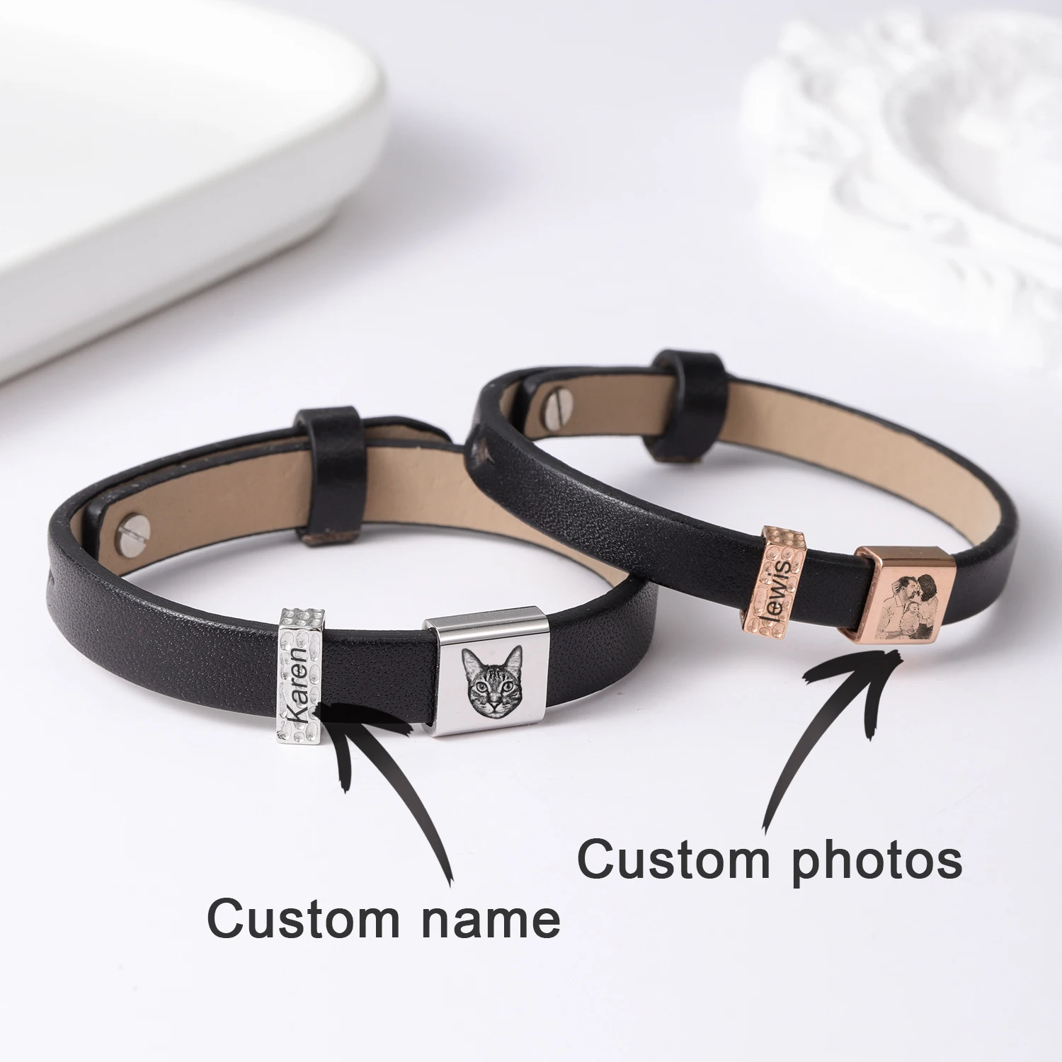 Custom Pet Name Avatar Leash Bracelet Personalized Pet Lover Leather Women Pet Photo Jewelry Best Birthday Gift For Women