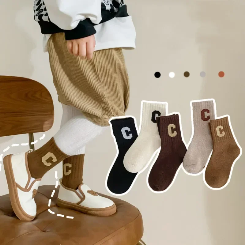 Korean Style Kids Boy Girl Sock Fashon P C Letters Solid Color Calf Sock for Toddler Spring Autumn School Cotton Warm Sport Sock