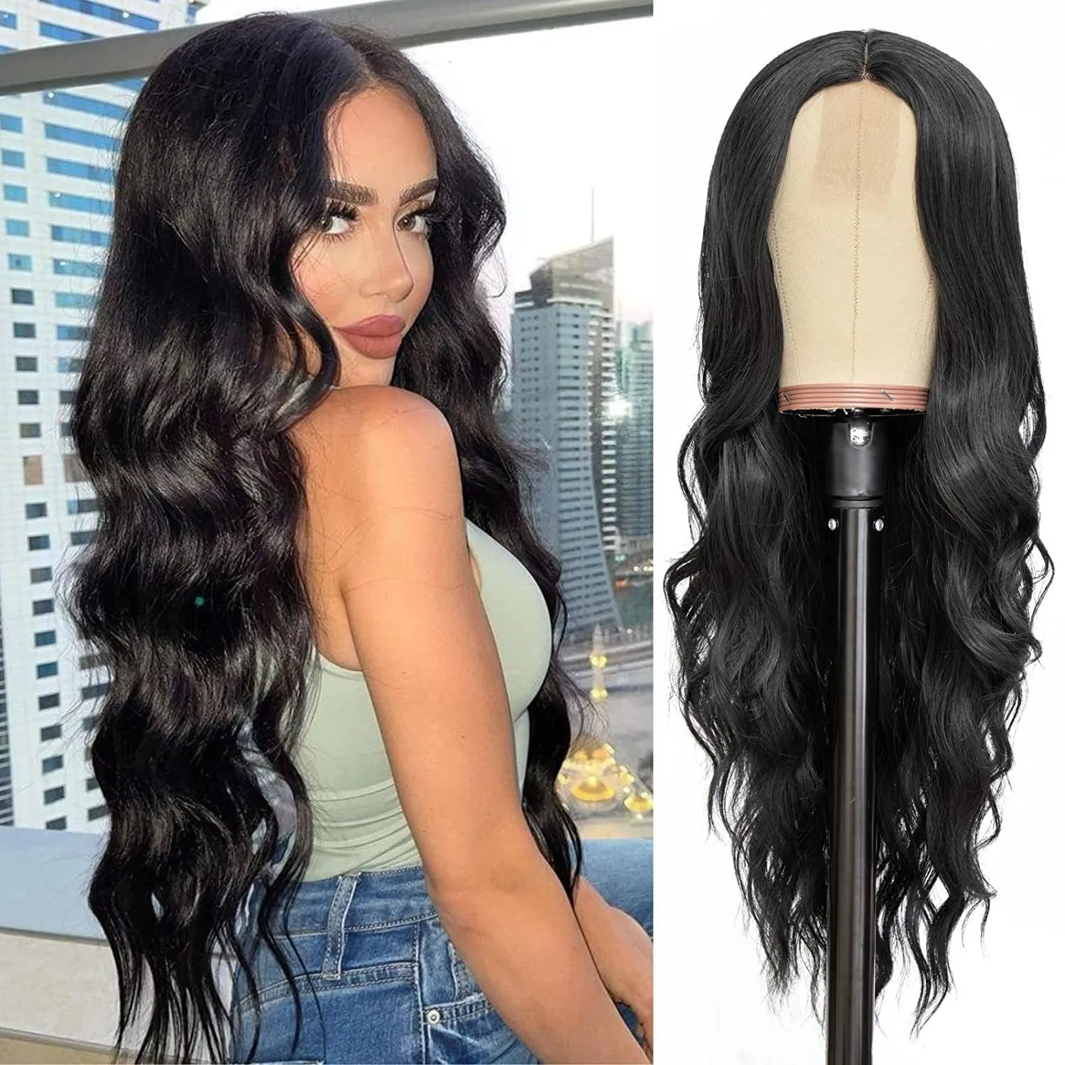 

New European and American wig for women mid length curly hair with large waves high-temperature silk synthetic headband