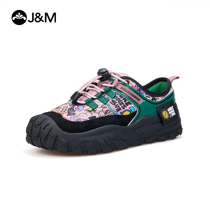 

J&M Women Sneakers Fashion Cartoon Rubber Casual Shoes 5cm Platforms Outdoor Black Walking Running Sports Camping Hiking Shoes