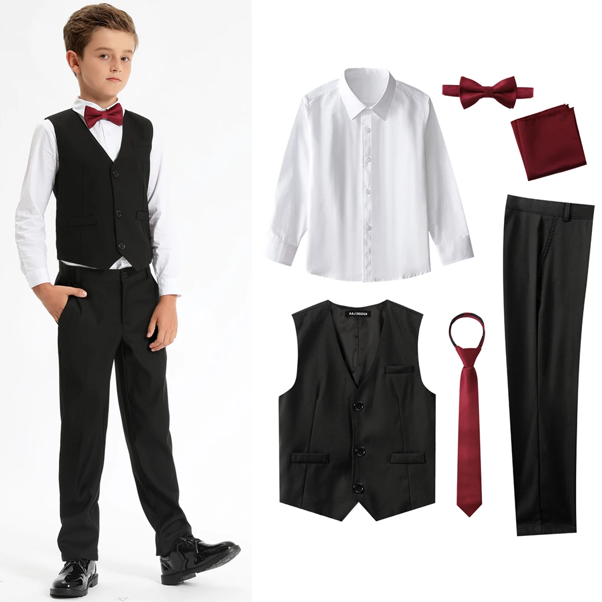 Boys Wedding Tuxedo Set Kids Clothes Boy Outfits Gentleman Flower Boys Formal Suit Children's Day Pinao Performance Costume