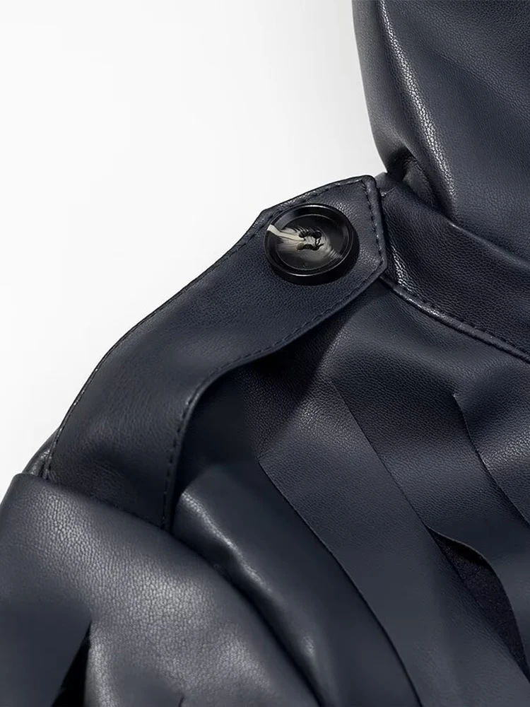 Veste courte en faux cuir PU à manches longues et franges, style européen, nouvelle mode pour femmes, polyvalente et élégante, couleur unie.