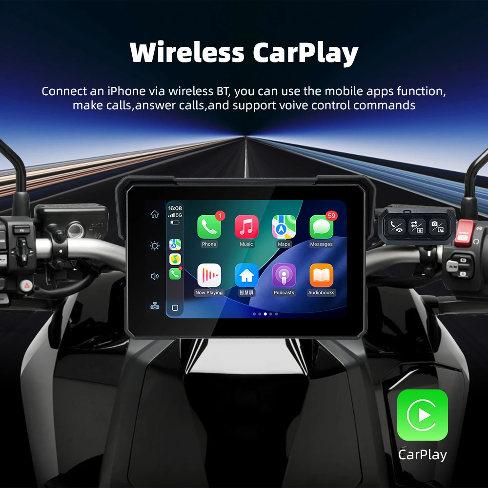 EKIY 7 Inch Motorcycle Waterproof IP67 Wireless Carplay Android Auto Display Screen Portable Motorcycle TPMS Dual Camera Monitor
