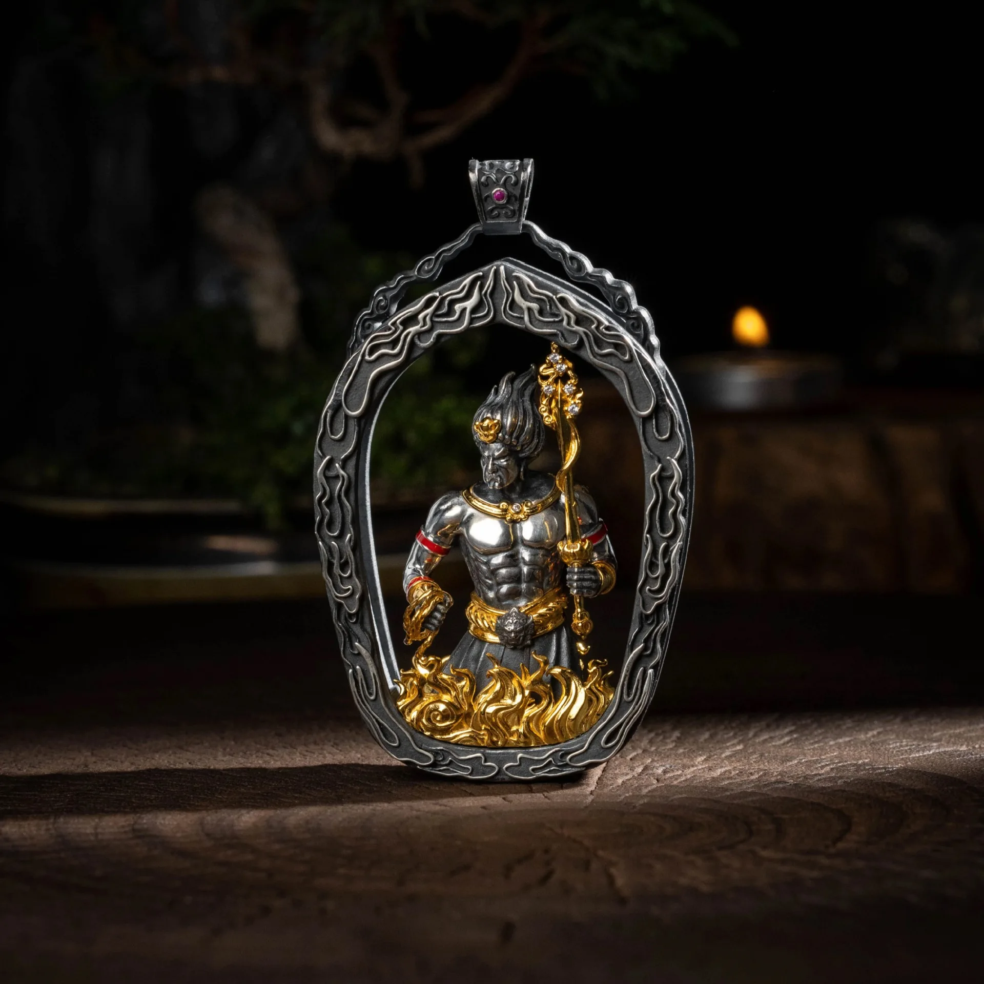 2026 Vintage Handmade Acala Pendant, Brass Silver-Plated Tibetan Guardian Deity, Unique Ethnic Necklace