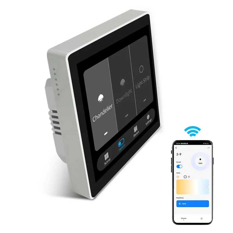 4-inch scene panel & 3 sets of relay switches 2-in-1 Compatible with Tuya Ecosystem Platform to control smart devices