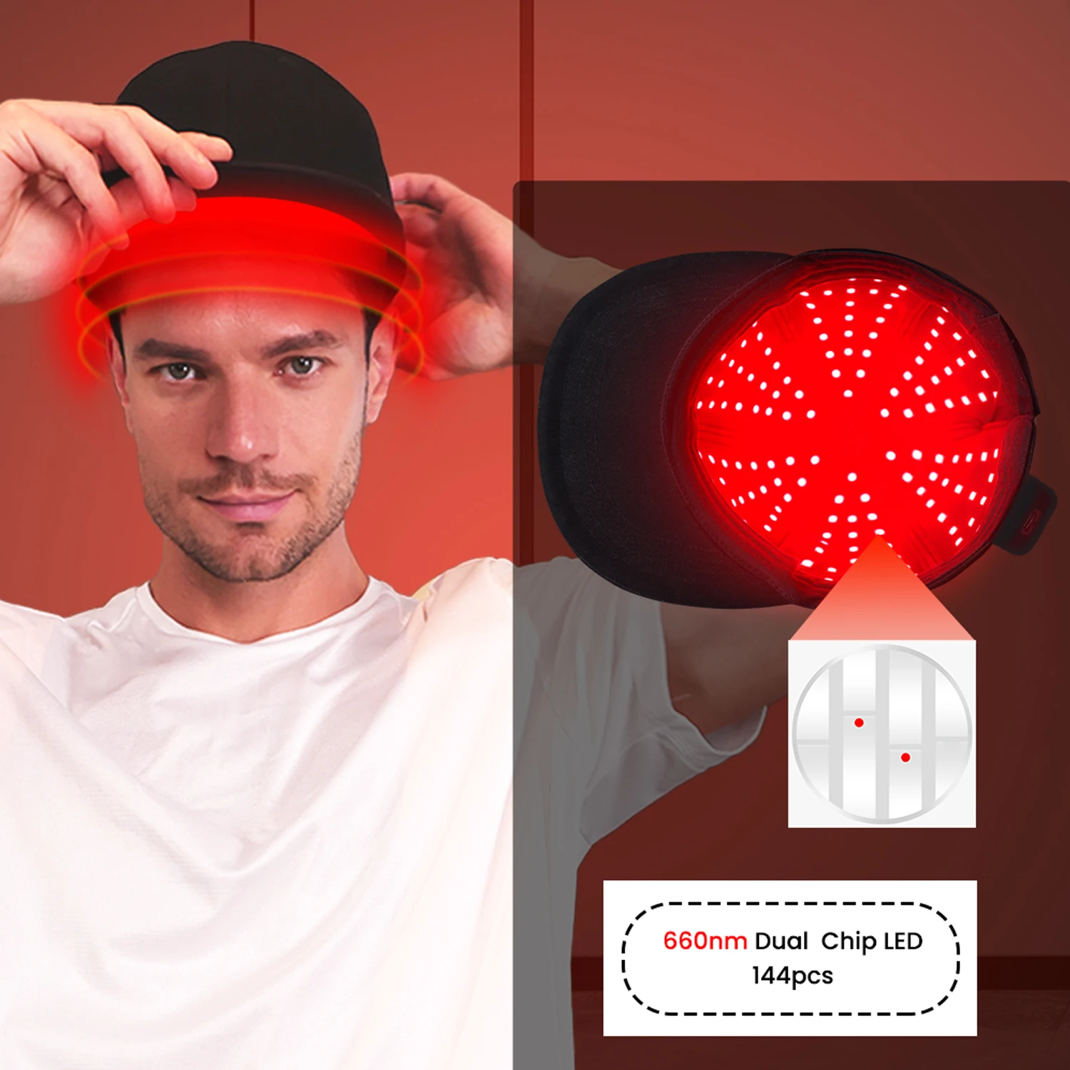 

STLFIdea Newest Dual Chips Led Light Device LED Hat Helmet Hair Red Light Cap