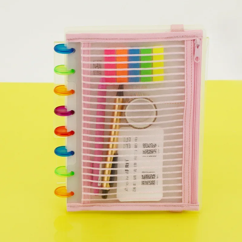 Color Disc-bound Notebook System Cover Storage Bag File Holder Stationery Pencil Pen Bag Mushroom Planner Accessories A5B6 Size