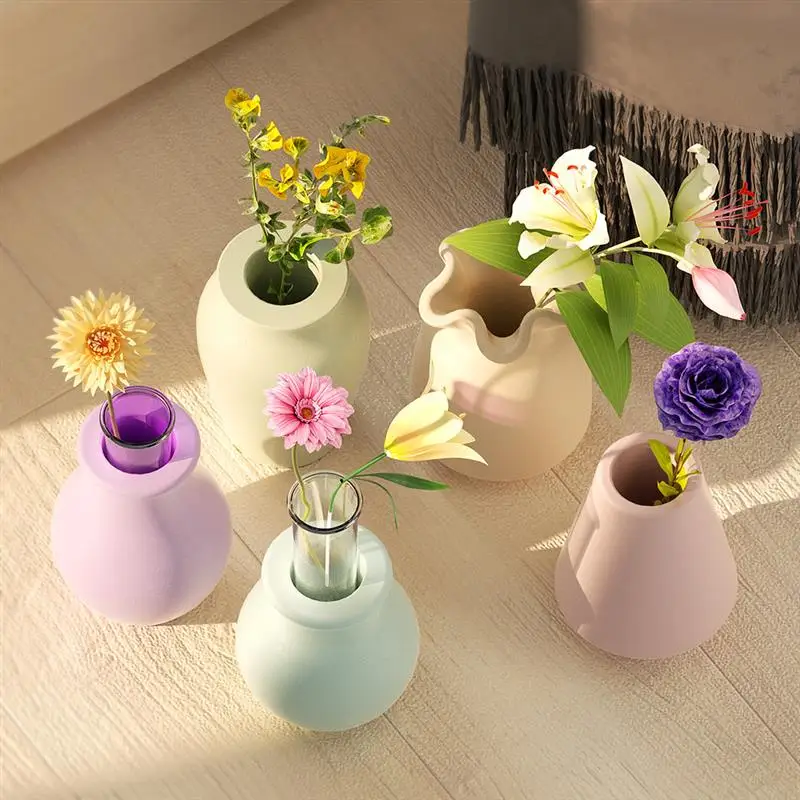 DIY Crystal Epoxy Resin Mold Test Tube Flower Vase Gypsum Cement Round Candle Holder Casting Silicone Molds Home Decoration