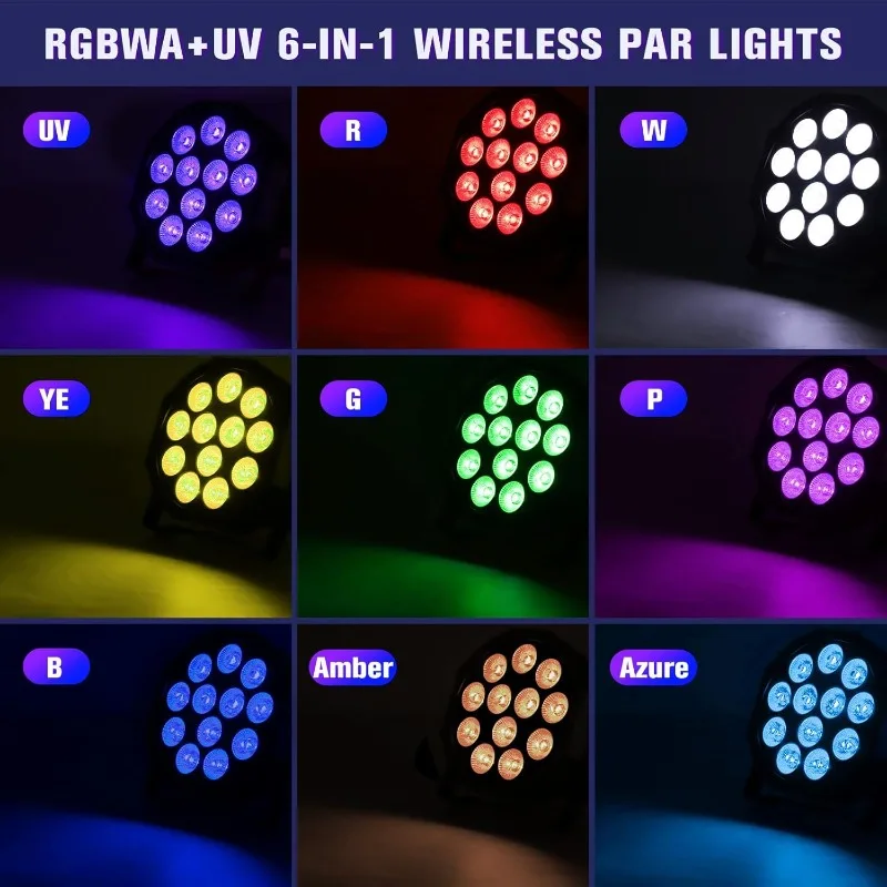 Rechargeable Par Lights Uplights RGBWA+UV 6-in-1 LED Battery Powered Stage Lights, HOLDLAMP Lights Sound Activated with Remote