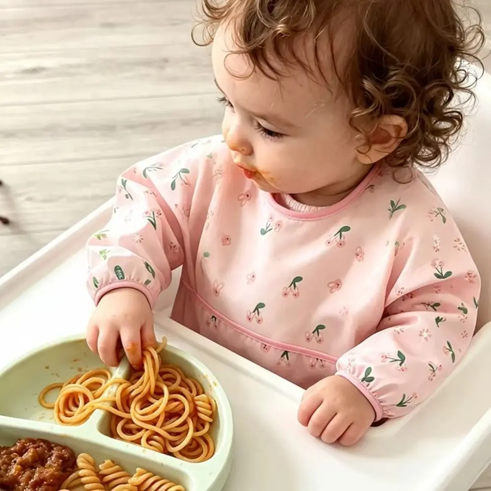 New Waterproof Baby Bibs Adjustable Neckline Elastic Cuffs Full Sleeve Bibs Long Sleeve with Pocket Kids Art Smock Baby Feeding