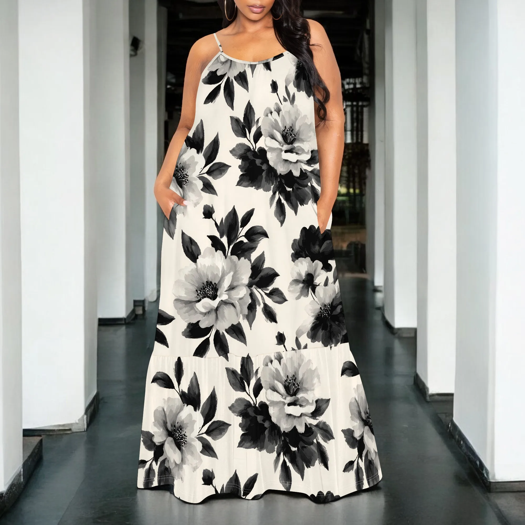 ผู้หญิงฤดูร้อน Maxi ชุดเดรสลําลองชายหาดสปาเก็ตตี้ชุดยาว Sundresses