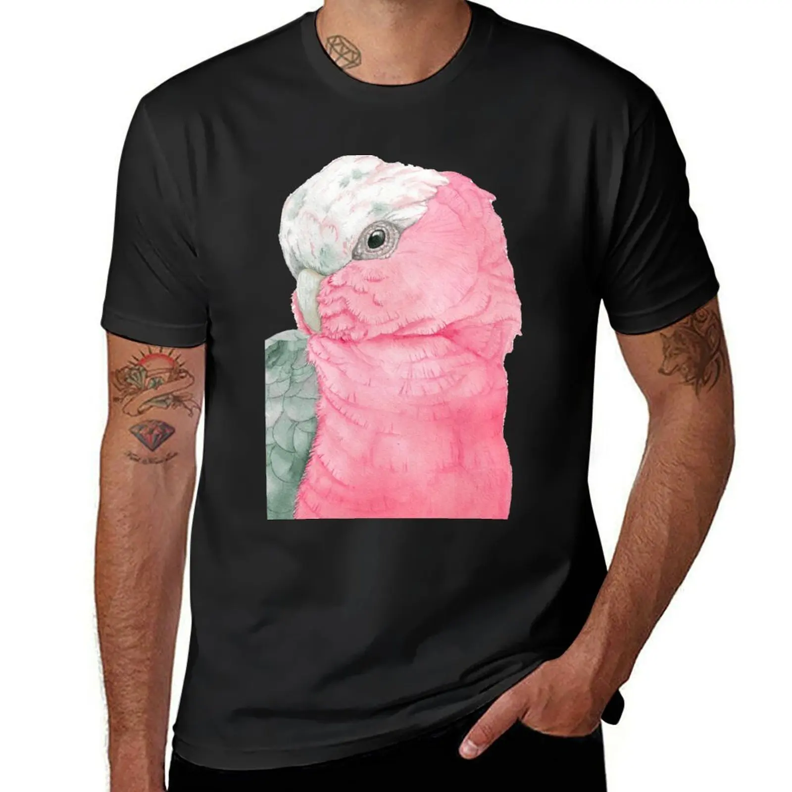 Watercolor Galah pink cockatoo watercolor portrait T-Shirt blanks plain plus size tops aesthetic clothes mens t shirt