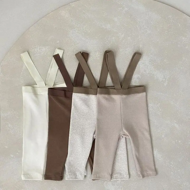 2026 Spring New Baby Cotton Leggings Newborn High Waist Strap Trousers Solid Infant Boy Overalls Toddler Girls Stretch Pants